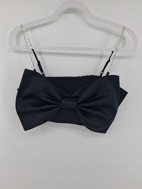 Rachel Zoe Black Satin Bow-Front Camisole with Silver Chain Straps